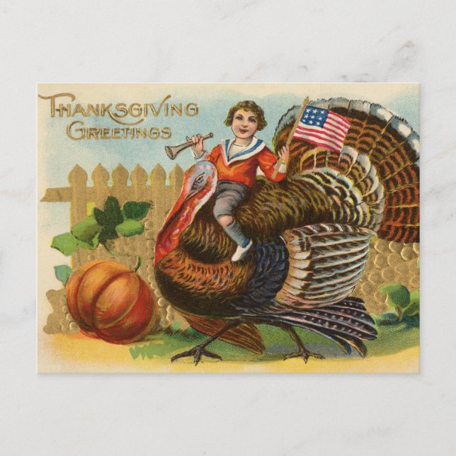 Vintage Turkey Thanksgiving Greetings Holiday Postcard (Front)