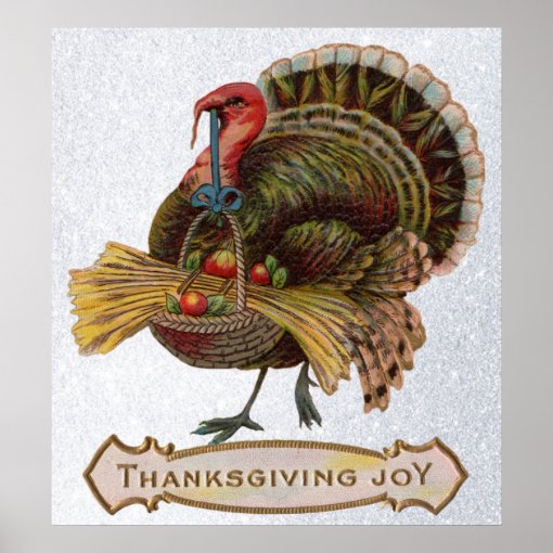 vintage turkey thanksgiving joy poster | Zazzle