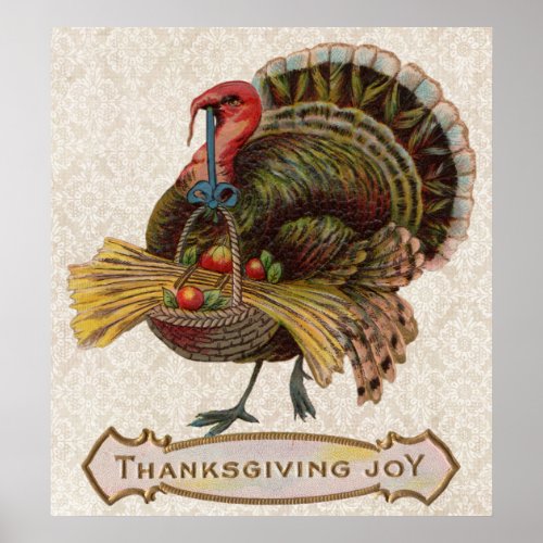 vintage turkey thanksgiving joy poster