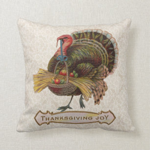 vintage turkey thanksgiving joy throw pillow