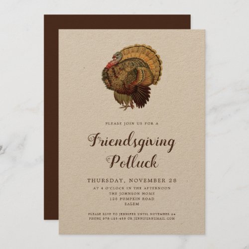 Vintage Turkey Thanksgiving Potluck Invitation