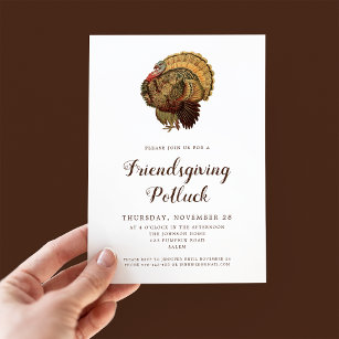 Vintage Turkey Thanksgiving Potluck Invitation