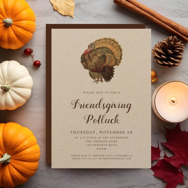 Vintage Turkey Thanksgiving Potluck Invitation (Vintage Turkey Thanksgiving Potluck Invitation)