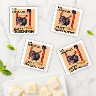 Vintage Turkey Tom Thanksgiving Coaster Set