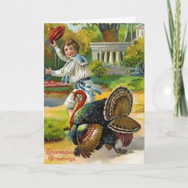 Vintage - Turkey Trot On Thanksgiving, Holiday Card