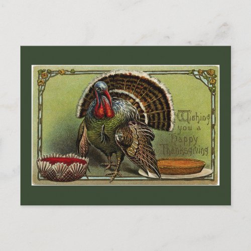 Vintage Turkey Wishes Holiday Postcard