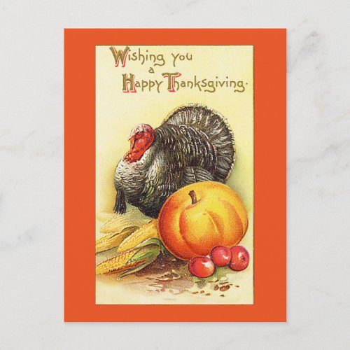 Vintage Turkey With Food Postcard