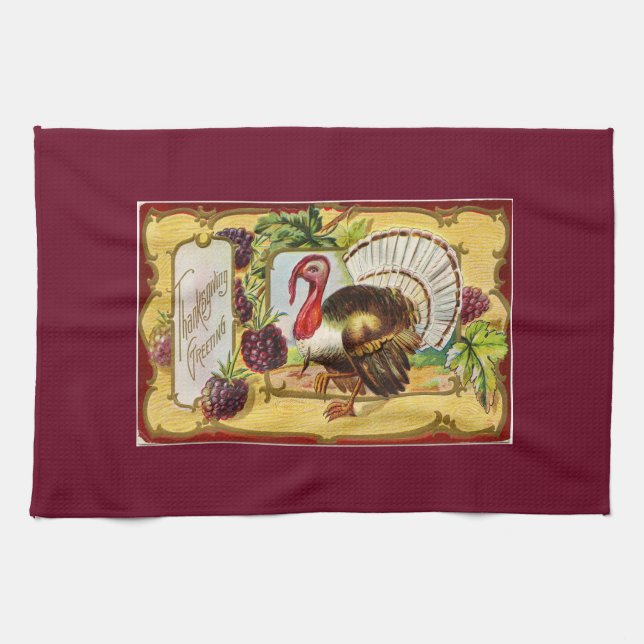 Vintage Turkey With Grapes Towel (Horizontal)