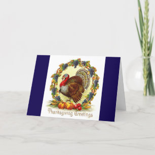 Vintage Turkey With Wreath Thanksgiving Card
