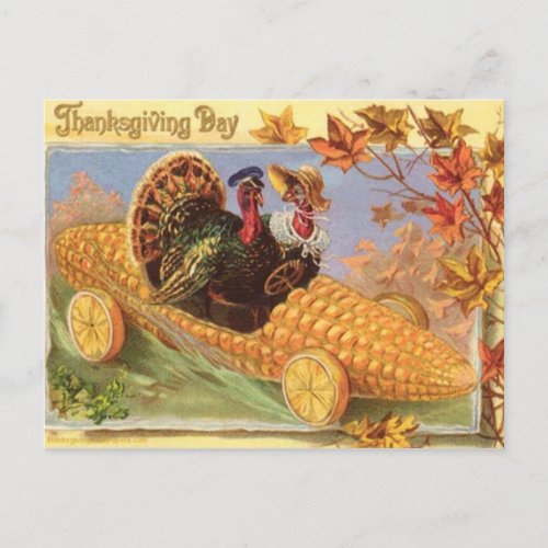 Vintage Turkeys in a Corn Car Thanksgiving Postcard