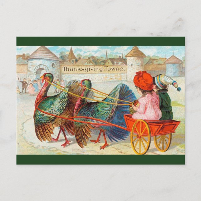 Vintage Turkeys in Thanksgiving Towne Postcard (Front)