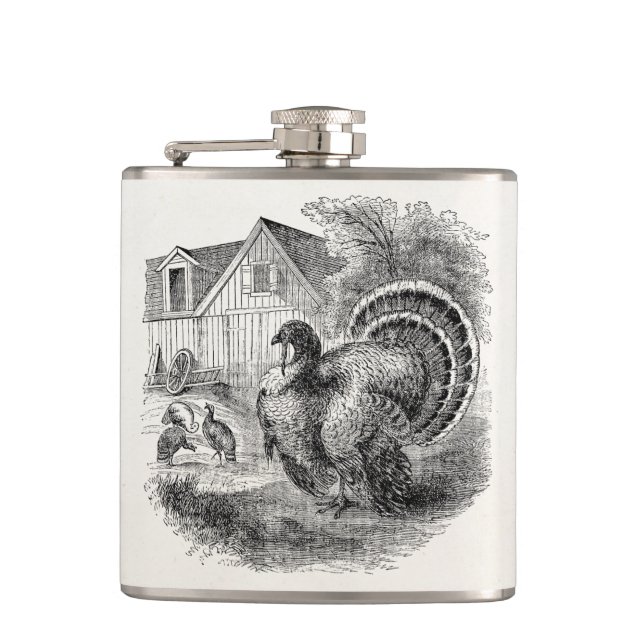 Vintage Turkeys - Personalized Barn Turkey Birds Flask (Front)