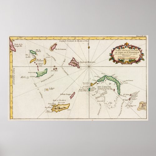 Vintage Turks and Caicos Map 1764 Poster