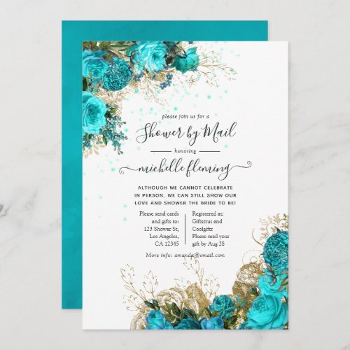 Vintage Turquoise and Gold Bridal Shower by Mail Invitation