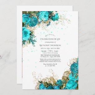 Vintage Turquoise and Gold Celebration of Life Invitation