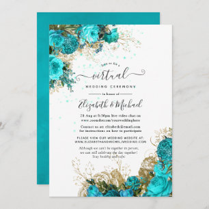 Vintage Turquoise and Gold Online Virtual Wedding Invitation