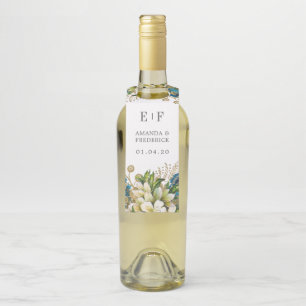 Vintage Turquoise and Gold Shabby Floral Wedding Bottle Hanger Tag