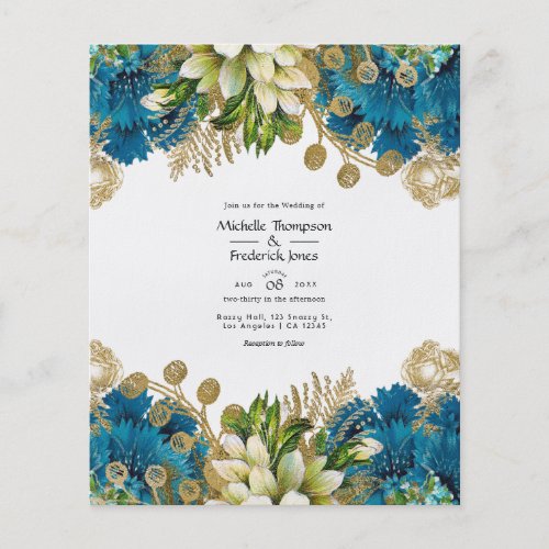 Vintage Turquoise and Gold Shabby Floral Wedding Flyer