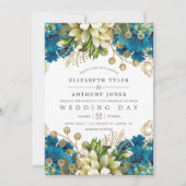 Vintage Turquoise and Gold Shabby Floral Wedding Invitation (Front)