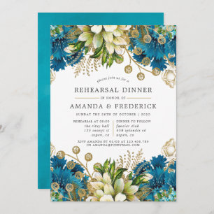 Vintage Turquoise and Gold Shabby Rehearsal Dinner Invitation