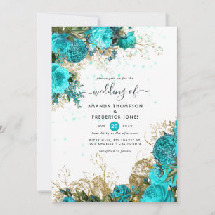 Vintage Turquoise and Gold Shabby Wedding Invitation