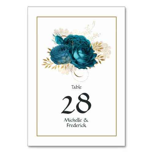 Vintage Turquoise and Gold Shabby Wedding Table Number
