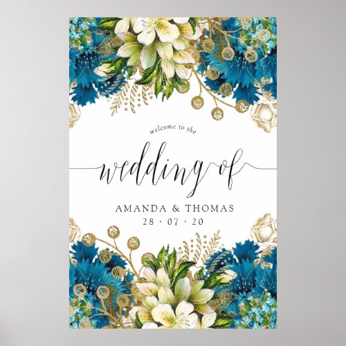 Vintage Turquoise and Gold Shabby Wedding Welcome Poster