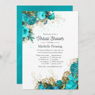 Vintage Turquoise and Gold Virtual Baby Shower Invitation
