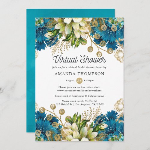 Vintage Turquoise and Gold Virtual Bridal Shower Invitation