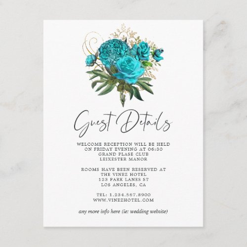 Vintage Turquoise and Gold Wedding Guest Details Enclosure Card