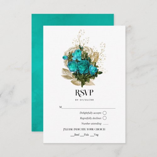 Vintage Turquoise and Gold Wedding RSVP Card