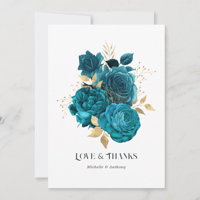 Vintage Turquoise and Gold Wedding Thank You Card (Front)