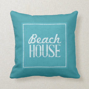 Vintage Turquoise Blue Beach House Throw Pillow