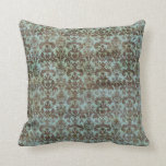Vintage Turquoise Blue Brown Damask Pattern Throw Pillow<br><div class="desc">Vintage turquoise blue and brown grunge style shabby chic floral damask pattern texture background. A trendy urban fashion design featuring a cool retro damask pattern with a distressed horror or steampunk theme dirt grunge effect. Customize it with your own text or images. The perfect gift idea.</div>