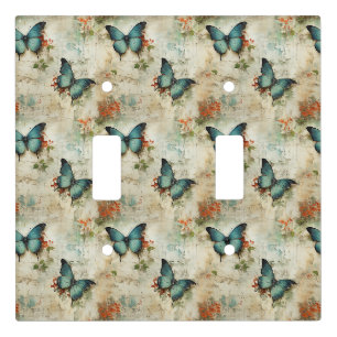 Vintage Turquoise Butterflies Rustic Floral Light Switch Cover