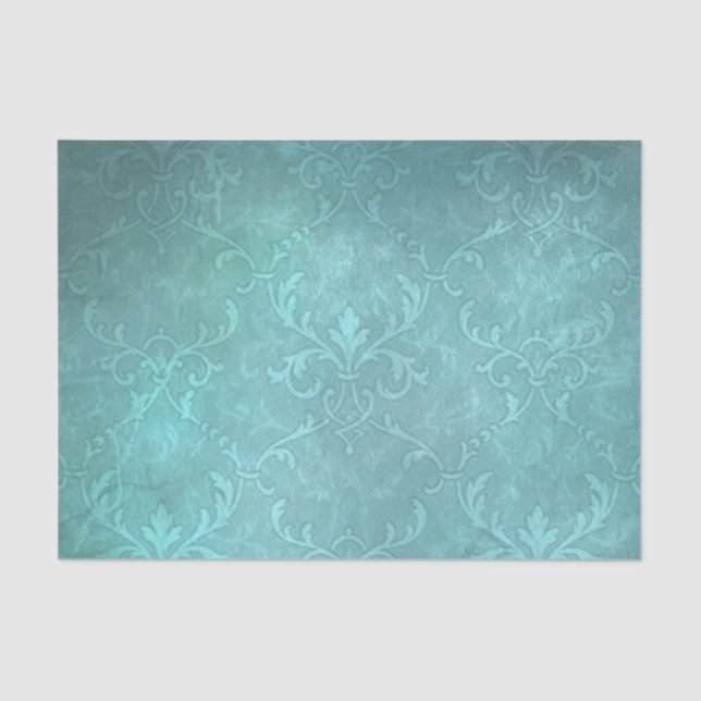 Vintage turquoise damask tissue paper (Front)
