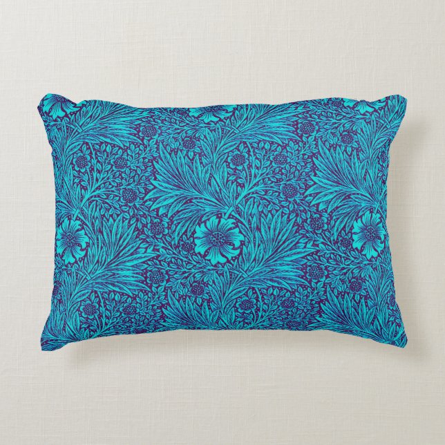 Vintage turquoise dark purple floral pattern accent pillow (Front)