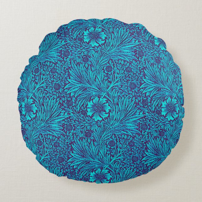 Vintage turquoise dark purple floral pattern round pillow (Front)