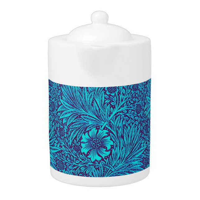 Vintage turquoise dark purple floral pattern teapot (Front)