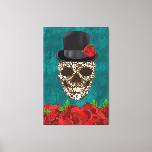 Vintage Turquoise Da De Los Muertos Sugar Skull Canvas Print