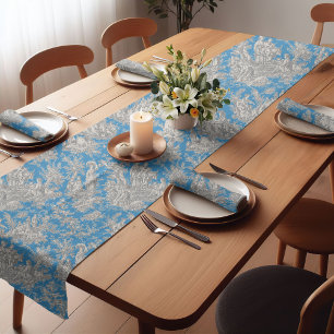 Vintage Turquoise French Toile de Jouy Scenic Short Table Runner