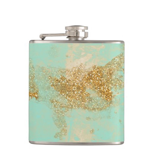  Vintage Turquoise Gold Glitter Golden Shabby Flask