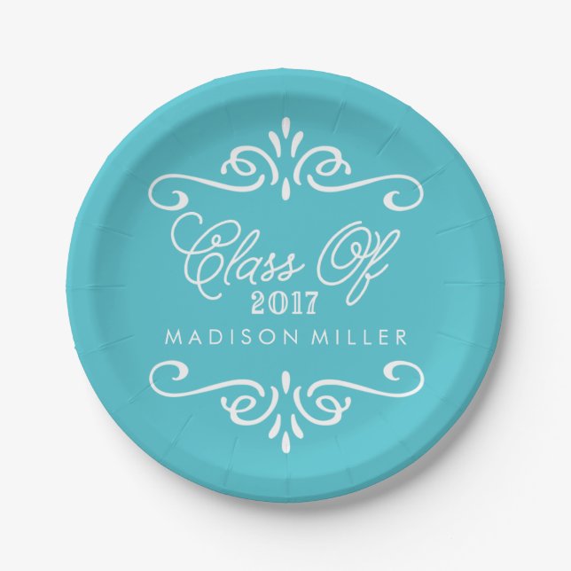 Vintage Turquoise | Graduation Party Paper Plates (Front)