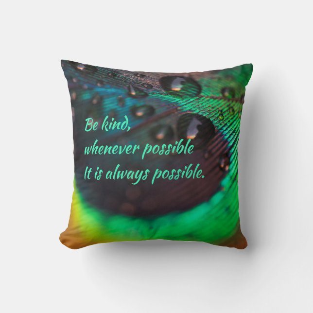 Vintage Turquoise Green Elegant Peacock Feather  Throw Pillow (Front)