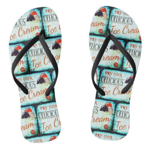 Vintage turquoise ice cream parlor sign pattern flip flops