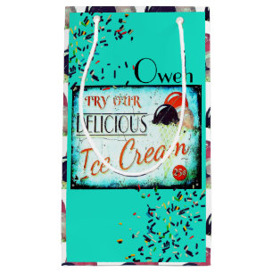 Vintage turquoise ice cream sign gift bag