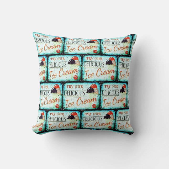 Vintage turquoise ice cream sign pillow (Front)