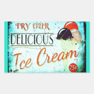 Vintage turquoise ice cream sign sticker