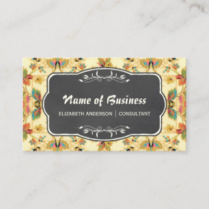 Vintage Turquoise Orange Floral and Chalkboard Business Card