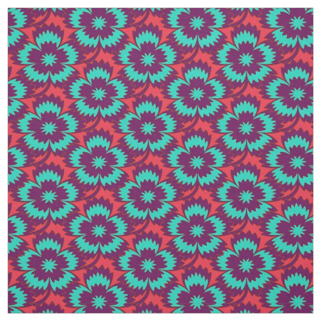 Vintage turquoise red floral Dianthus Barbatus Fabric (Swatch)